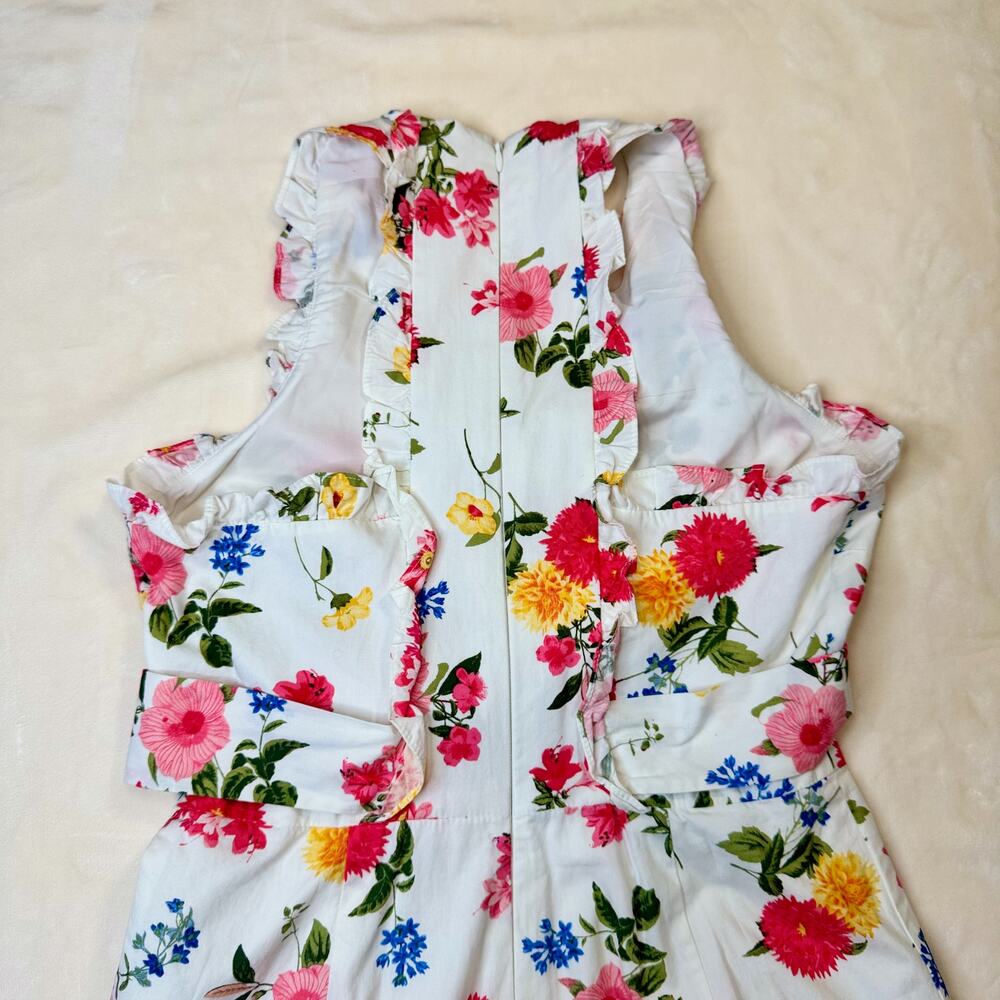 Gal Meets Glam Beverly Ruffle Floral Cotton Wide Leg Cropped Jumpsuit White 4 - Picture 13 of 16
